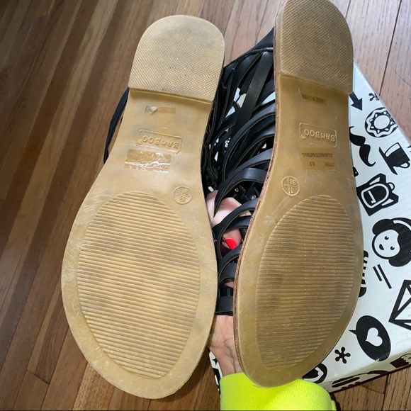 W 8.5 8 1/2 Black Bamboo lace up Sandals shoes flats dress open toe Beach Summer - Picture 6 of 7